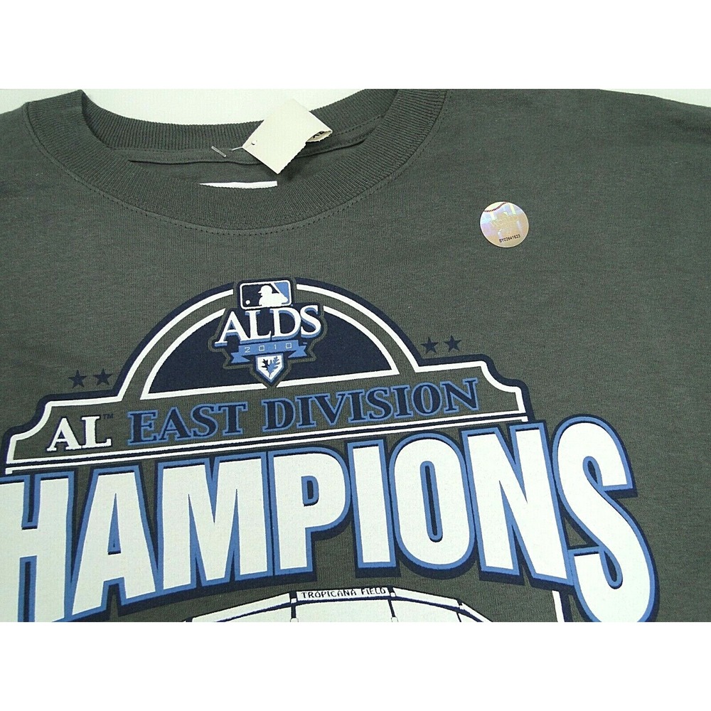 Majestic Tampa Bay Rays 2010 AL East Champions‎ Mens T-Shirt Gray Size XL NWT - Picture 3 of 5